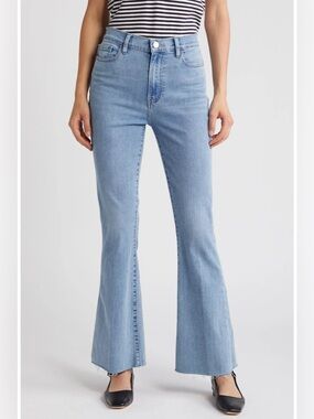 FRAME Le Easy Flare Raw Hem Jeans Size 26 Blue High Rise Stretch Fall Denim